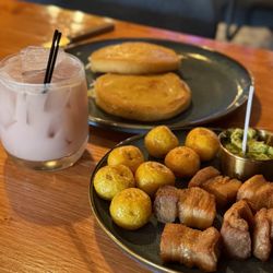 Encanto Restaurant - Pork belly appetizer, cheese arepas