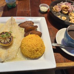 Grouper, plantains, rice and beans Grouper, plantains, rice and beans