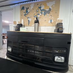 Some super cool truck decor is oh so fitting for the location.  I really like it!