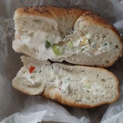 Garfield Hot Bagels - Poppy with Veggie spread. Yum!