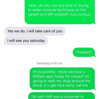 3D Clean All - This is the text conversation which starts as a scheduling and ends in a no-show. - Carpet Cleaning Near Me - Tampa, Florida 3D Clean All - This is the text conversation which starts as a scheduling and ends in a no-show. - Carpet Cleaning Near Me - Tampa, Florida
