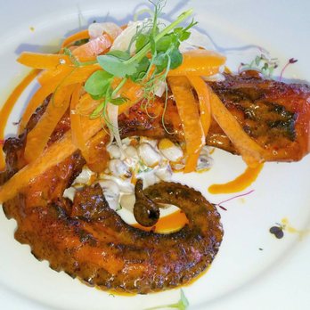 Herringbone Waikiki - Buffalo Octopus with ranch black-eyed peas ($11 during Oyster/Happy Hour, $18 regularly). Very tender tako! - Seafood Near Me - Honolulu, Hawaii
