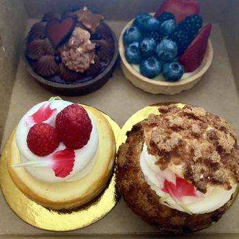 Palette Cakes - Chocolate hazelnut and fruit tarts (back) Cheesecake and cream puff (front) - Bakeries Near Me - Carmichael , California