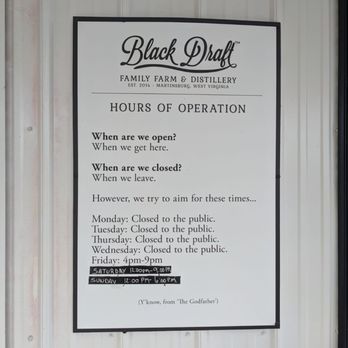 Black Draft Distillery - Love this sign! - Distilleries Near Me - Martinsburg, West Virginia Black Draft Distillery - Love this sign! - Distilleries Near Me - Martinsburg, West Virginia