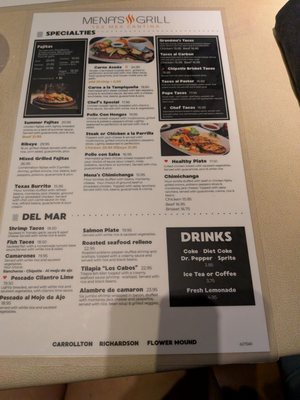 Menu photo 1 Menas Tex-Mex Grill Cantina Carrollton, TX Menu photo 1 Menas Tex-Mex Grill Cantina Carrollton, TX
