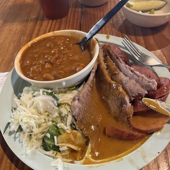 The Salt Lick BBQ - Beans, coleslaw, brisket and sausage - Barbeque Near Me - Round Rock, Texas The Salt Lick BBQ - Beans, coleslaw, brisket and sausage - Barbeque Near Me - Round Rock, Texas