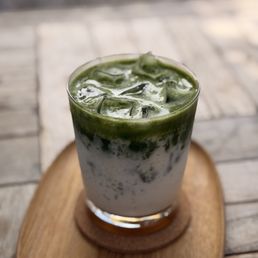 House matcha latte with maple syrup