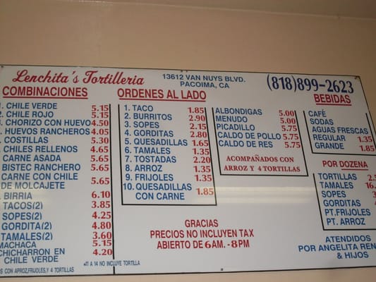 Menu photo 7 Lenchita's Pacoima, CA