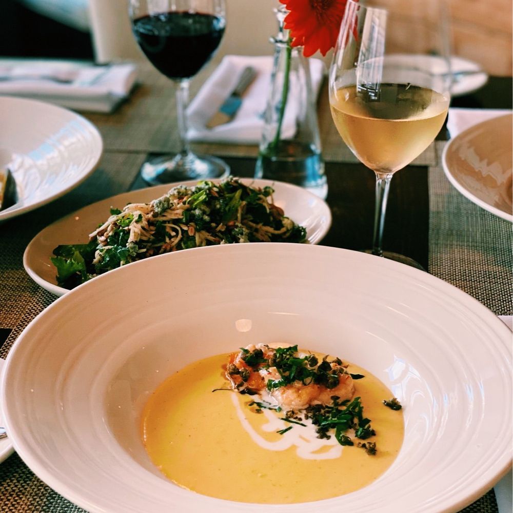 Mandolin - POPCORN BISQUE N.C. Shrimp, Crème Fraîche, Fried Capers, Saffron - Southern Near Me - Raleigh, North Carolina Mandolin - POPCORN BISQUE N.C. Shrimp, Crème Fraîche, Fried Capers, Saffron - Southern Near Me - Raleigh, North Carolina