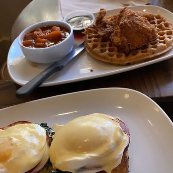 FolkArt - Chicken and waffle / Egg Benedict with Canadian bacon - American Near Me - Decatur, Georgia FolkArt - Chicken and waffle / Egg Benedict with Canadian bacon - American Near Me - Decatur, Georgia