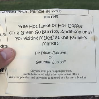 Anderson City Market - Pick up this coupon at MUGS. Who can beat a free breakfast burrito? - Farmers Market Near Me - Anderson, Indiana Anderson City Market - Pick up this coupon at MUGS. Who can beat a free breakfast burrito? - Farmers Market Near Me - Anderson, Indiana