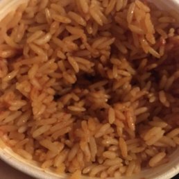 "Rice and cheese bowl". No cheese and this rice needs to be cooked a little more it is hard AF.