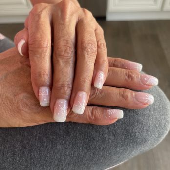 Pansy Nails & Spa - Pink and white ombre powder dip with snowflakes. - Nail Salons Near Me - Upland, California