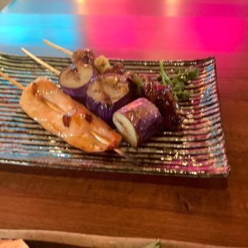 Rayaki - Philadelphia - Robatayaki: Squid, Eggplant Miso, and Pork Sweet sausage scallion - Ramen Near Me - Philadelphia, Pennsylvania Rayaki - Philadelphia - Robatayaki: Squid, Eggplant Miso, and Pork Sweet sausage scallion - Ramen Near Me - Philadelphia, Pennsylvania
