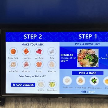 Poki Bowl - a menu displayed on the wall - Poke Near Me - San Jose, California Poki Bowl - a menu displayed on the wall - Poke Near Me - San Jose, California