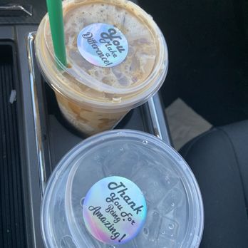 Starbucks - Venti iced caramel macchiato upside down with extra ice and a cup of ice water. It's Important to hydrate my friends - Coffee & Tea Near Me - Henderson, Nevada