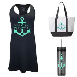 Drop A Line Designs - Racer back swim cover ups, large bay view zipper totes, and 16 ounce acrylic double wall tumblers available at dropalinedesigns.com