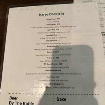 Naree Thai Restaurant - Cocktail menu - Thai Near Me - Long Beach, California