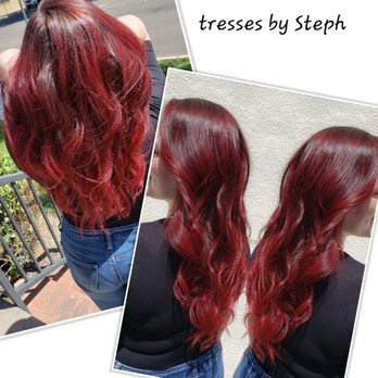 Tresses Salon - Intense red Bolayage/Ombre - Hair Salons Near Me - Tracy, California Tresses Salon - Intense red Bolayage/Ombre - Hair Salons Near Me - Tracy, California
