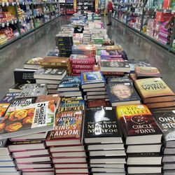 Long table of new hardcover books