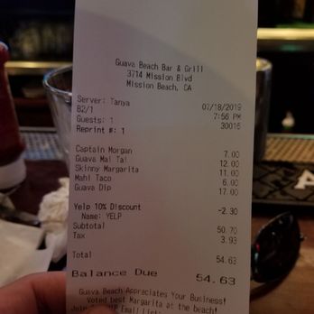 Guava Beach - So 10% of 57.11 is $ 2.30 Nice one! - Sports Bars Near Me - San Diego, California Guava Beach - So 10% of 57.11 is $ 2.30 Nice one! - Sports Bars Near Me - San Diego, California