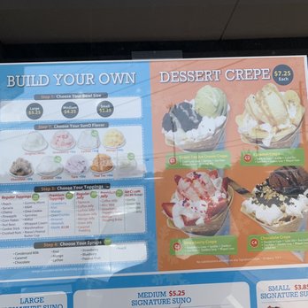 SunO Dessert - a menu for a desert crepe - Desserts Near Me - Decatur, Georgia