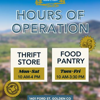 Golden Pantry & Thrift - Current Hours of Operation - Thrift Stores Near Me - Golden, Colorado Golden Pantry & Thrift - Current Hours of Operation - Thrift Stores Near Me - Golden, Colorado