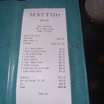 Sexy Fish Miami - Receipt - Seafood Near Me - Miami, Florida