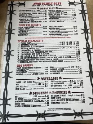 Menu photo 2 Avon Family Cafe Avon, MT