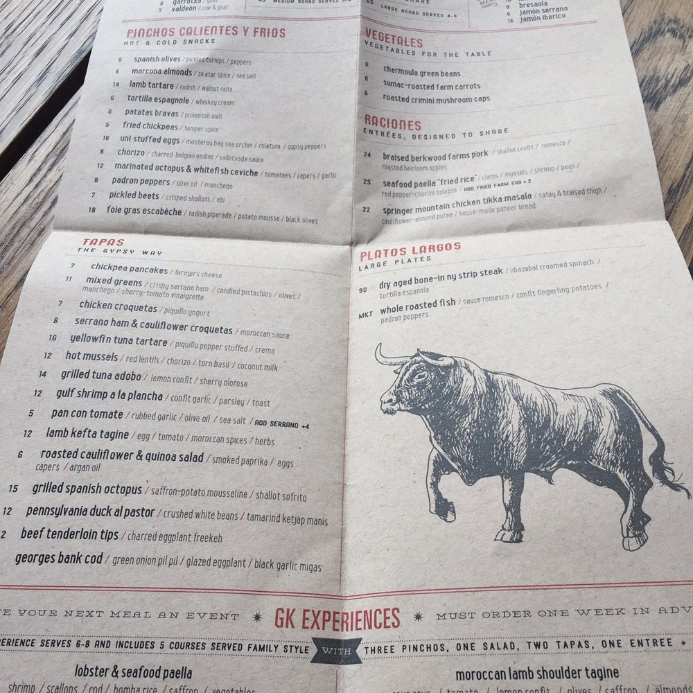 Gypsy Kitchen - 5/21/16 Menu (not sure if menu changes) - Spanish Near Me - Atlanta, Georgia Gypsy Kitchen - 5/21/16 Menu (not sure if menu changes) - Spanish Near Me - Atlanta, Georgia