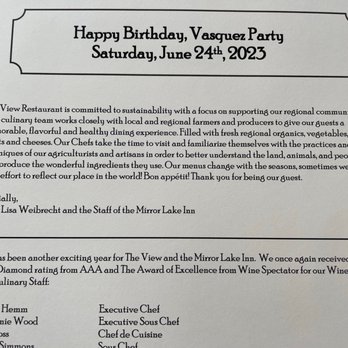 The View - Personalized Bday Menu - Breakfast & Brunch Near Me - Lake Placid, New York