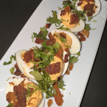 Three B's Grill - Deviled Eggs with bacon - American Near Me - Houston, Texas Three B's Grill - Deviled Eggs with bacon - American Near Me - Houston, Texas