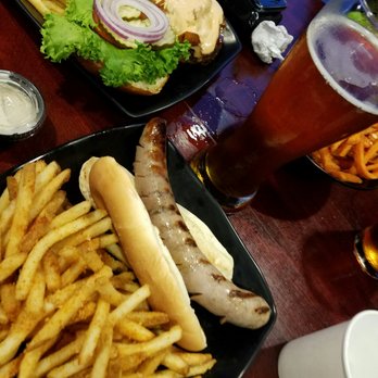 Crazee Burger - Bratwurst with fries, chipotle burger. Sweet potato fries and a beer! - Burgers Near Me - San Diego, California