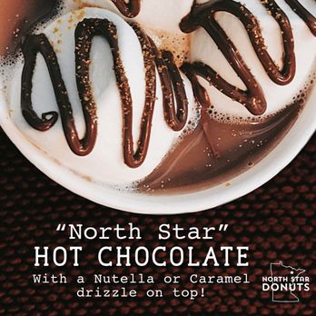 North Star Donuts - Our "North Star" HOT Chocolate comes with JUMBO marshmallows and a Nutella or Caramel drizzle on top and is offered during the Winter months - Food Trucks Near Me