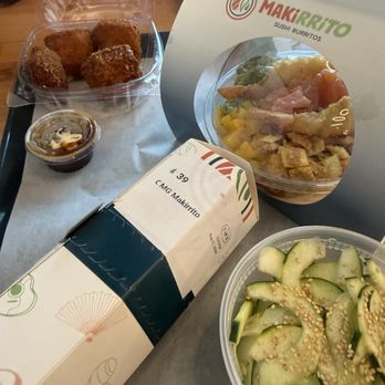 Makirrito - OMG Maki-rrito, Cucumber Salad, 3 salsas bowl, cheese kushiage - Sushi Bars Near Me - San Antonio, Texas Makirrito - OMG Maki-rrito, Cucumber Salad, 3 salsas bowl, cheese kushiage - Sushi Bars Near Me - San Antonio, Texas