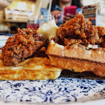 Tupelo Honey Southern Kitchen & Bar - Classic Chicken & Waffles -- Honey-Dusted Fried Chicken, Buttermilk Waffles, Powdered Sugar, Whipped Butter - Southern Near Me - Arlington, Virginia Tupelo Honey Southern Kitchen & Bar - Classic Chicken & Waffles -- Honey-Dusted Fried Chicken, Buttermilk Waffles, Powdered Sugar, Whipped Butter - Southern Near Me - Arlington, Virginia