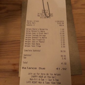 Rosie's - Realllllly cheap and good food. This is my Receipt, lol. For 2ppl. Lots of food and delicious - Mexican Near Me - New York, New York Rosie's - Realllllly cheap and good food. This is my Receipt, lol. For 2ppl. Lots of food and delicious - Mexican Near Me - New York, New York