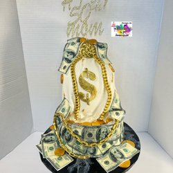 Twinkies Creations by MC - 50th birthday cake (edible bills and chocolate golden wrapped coins)