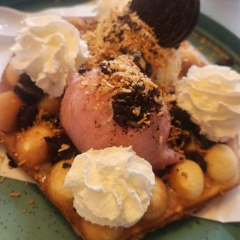 House Of Glory - Delicious! Large bubble waffle with guava dragonfruit sorbet, oreo ice cream, oreo and coconut toppings with white chocolate drizzle. - Desserts Near Me - Grants Pass, Oregon House Of Glory - Delicious! Large bubble waffle with guava dragonfruit sorbet, oreo ice cream, oreo and coconut toppings with white chocolate drizzle. - Desserts Near Me - Grants Pass, Oregon
