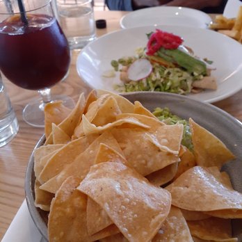 Chuuk - Guac and chips, sangria and sweet potato tacos (at the back) - Mexican Near Me - Pickering, Ontario