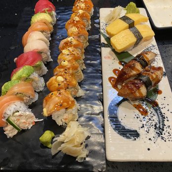 Sumo Sushi - Rainbow roll, spicy seared salmon, tamago nigiri and unagi nigiri - Sushi Bars Near Me - Maple Valley, Washington Sumo Sushi - Rainbow roll, spicy seared salmon, tamago nigiri and unagi nigiri - Sushi Bars Near Me - Maple Valley, Washington