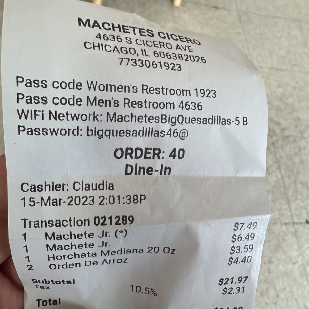 Machetes Big Quesadillas - My receipt - Mexican Near Me - Chicago, Illinois Machetes Big Quesadillas - My receipt - Mexican Near Me - Chicago, Illinois