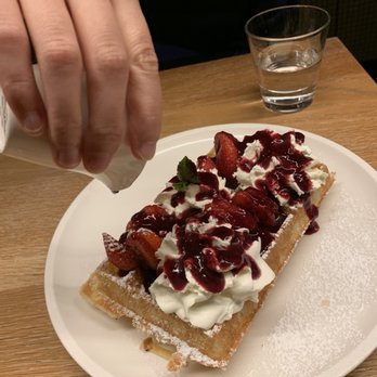 Nero Waffles - Strawberry Belgian waffle with whipped cream and berry coulis - Desserts Near Me - Vancouver, British Columbia