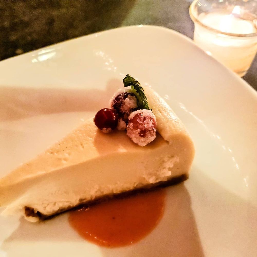The Fiction Kitchen - To... die... for... Vanilla Bean Lemon Cheesecake with a strawberry puree - Vegan Near Me - Raleigh, North Carolina The Fiction Kitchen - To... die... for... Vanilla Bean Lemon Cheesecake with a strawberry puree - Vegan Near Me - Raleigh, North Carolina