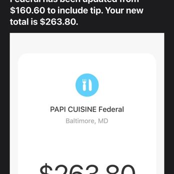 Papi Cuisine - Them charging me an additional $103.20 the next morning. - Cocktail Bars Near Me - Baltimore, Maryland Papi Cuisine - Them charging me an additional $103.20 the next morning. - Cocktail Bars Near Me - Baltimore, Maryland