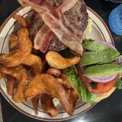 Sawmill Grill - Bison burger with lettuce, tomato, onion, bacon and avocado.