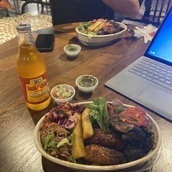Jrk! - Jerk chicken with yucca fries, plantains, & quinoa was DELICIOUS - Caribbean Near Me - Aventura, Florida Jrk! - Jerk chicken with yucca fries, plantains, & quinoa was DELICIOUS - Caribbean Near Me - Aventura, Florida