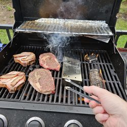 Gold Cleaver Meat Market - Still on the same (no muh grill) cooking up smoked chops, couple of choice ribeyes.