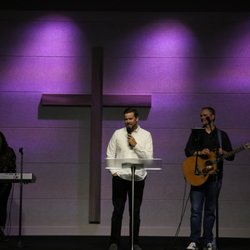 Pastor Andy doing announcements