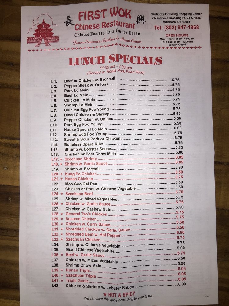 First Wok Chinese Restaurant Chinese 24832 John J Williams Hwy